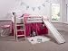 Cabin Bed White Mid Sleeper Bunk with Slide Pink Tent 6007