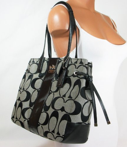 Coach Chelsea Signature Stripe Charlie Satchel Bag 18967 Black White