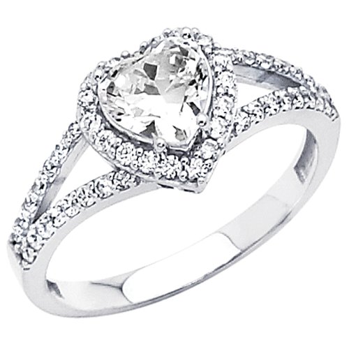14K White Gold Heart 1.65 CTW Equivalent CZ Cubic Zirconia Ladies Solitaire Wedding Engagement Ring Band