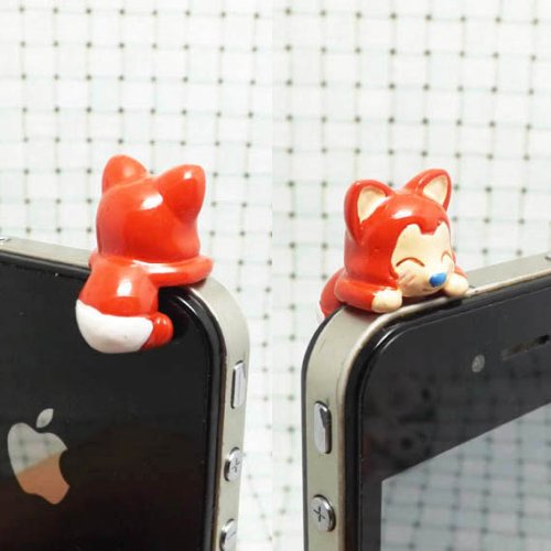 Adorable White Panty Hanging Little Red Fox Cat Dust Plug 3.5mm Phone Accessory Cell Phone Plug iPhone Dust Plug Samsung Plug Phone Charm Headphone Jack Earphone Cap Ear Cap Dust Plug