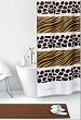 RIDEAU DE DOUCHE SAVANA Afrique Mod�le Zebra & Giraffe blanc jaune brun Textile 120cm largeur x 200cm hauteur incl. anneaux