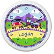 Olive Kids - Trains, Planes and Trucks Train Personalized Clock (White)