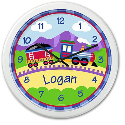 Olive Kids - Trains, Planes and Trucks Train Personalized Clock (White)