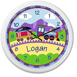 Olive Kids - Trains, Planes and Trucks Train Personalized Clock (White)