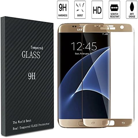 S7 Edge Screen Protector, iwolkon 0.2mm Thinnest Full Screen 5.5" Premium Tempered Glass Screen Protector Film for Samsung Galaxy S7 Edge (Gold)