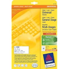 Avery Zweckform, 3490, 25 Blatt, Universal-Etiketten, wei�, 70 x 36, 0 mm