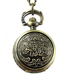 Youyoupifa Wholesale 5pcs/lot Retro Design Bronze Elephant Pattern Cover Pocket Quartz Watch NBW0PA7097-CO3