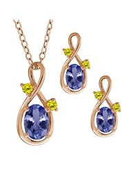 1.73 Ct Oval Blue Tanzanite Gold Plated Silver Pendant Earrings Set