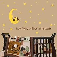 'I Love You to the Moon' with Owl, Moon and 42 Stars Nursery Wall Decal Set