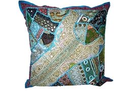 Dodger Blue Decorating Sari Tapestry Floor Pillow Cushion Cover 24"