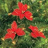 Lot of 12 Red Glitter Poinsettia Christmas Tree Ornaments