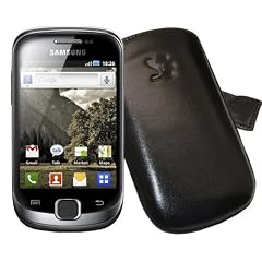 Suncase Ledertasche (Lasche mit R�ckzugfunktion) f�r Samsung S5670 Galaxy Fit schwarz