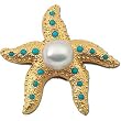 18K Yellow Gold Paspaley South Sea Cultured Fine Flat Button Pearl and Turquoise Starfish Brooch