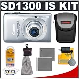 Canon PowerShot SD1300 IS Digital ELPH Camera (Silver) + Batteries + Case + Accessory Kit
