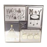 Christmas Card Collection - 24 Handmade Christmas Cards With Self-Sealing Envelopes, 4 Different Designs, Silver And Gold Holiday Collection