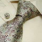Brown Pattern Designer Mens Ties Lavender Floral Holiday Gifts Fashion Silk Necktie Cufflinks Set A1015