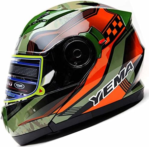 Yema Helmet YM-925 Dual Visor Modular Flip up Motorcycle Helmet-Freedom Graphic,Green,X-Large