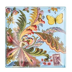 Paisley Floral Fringe Studio Square Transferware Small Glass Tray