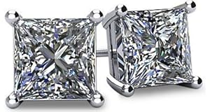0.20tcw 14 Karat White Gold Screwback Princess Cut Diamond Earrings