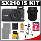 Canon PowerShot SX210 IS 14 MP Digital Camera with 14x optical Zoom (Black) with 8GB Card + (2) Batteries + Case + Tripod + Accessory Kit