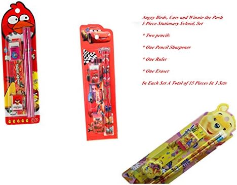 Angry Bird, Cars and Winnie the Pooh 5 Piece Stationary Set