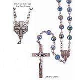 Rosary ~ Angel-blue Glass Beads Rosary with Jerusalem Cross and Latin Crucifix