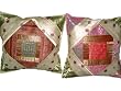 2 Pink Cream Ethnic Vintage Sari Zari Borders Toss Cushion Covers