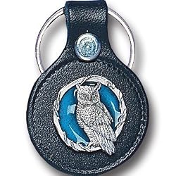 Small Leather & Pewter Key Ring - Owl in Circle - Small Leather & Pewter Key Ring