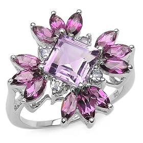 14K Endicron Plated Amethyst, Rhodolite and Tanzanite Sterling Silver Ring by 