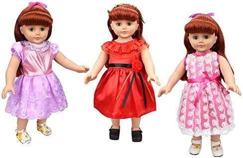 3 pc set Beautiful Red Satin Flower Doll Clothes Dress Pink White Lace Dress fits 18 Inch Doll American Girl Dolls Madame Alexander (Dress only do not include doll &amp; shoes)