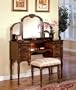 3pcs Ashton Walnut Finish Vanity Table with Stool Set
