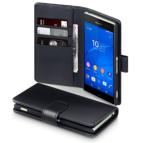 Sony Xperia Z3 Case, Terrapin [GENUINE LEATHER] Xperia Z3 Case Executive [Black] Premium Wallet Case with Card Slots & Bill Compartment Case for Sony Xperia Z3 - Black