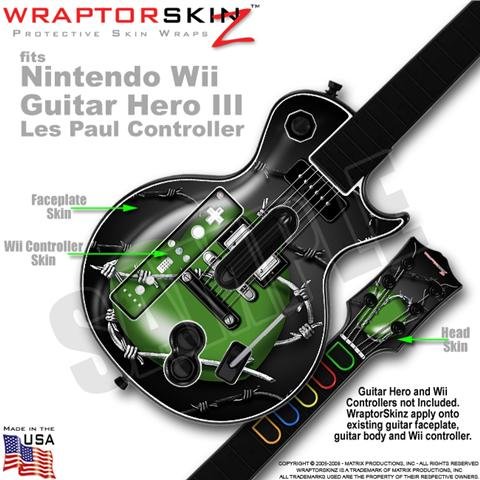 Barbwire Heart Green Skin by WraptorSkinz TM fits Nintendo Wii Guitar Hero III (3) Les Paul Controller (GUITAR NOT INCLUDED)