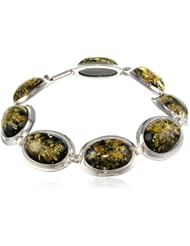 Baltic Green Amber and Sterling Silver Modern Abstract Reflection Bracelet 8"