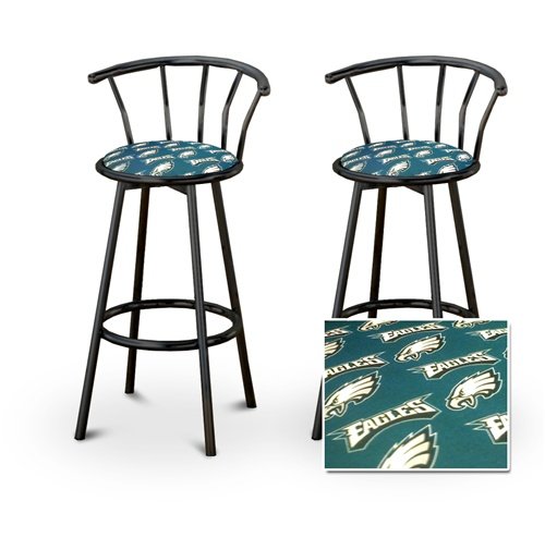 2 Philadelphia Eagles NFL Football Themed Specialty / Custom Black Barstools with Backrest Set