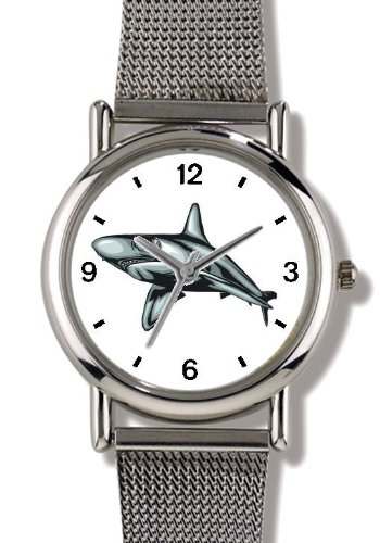 Shark No.3 Animal - WATCHBUDDY® ELITE Chrome-Plated Metal Alloy Watch with Metal Mesh Strap-Size-Large ( Men's Size or Jumbo Women's Size )