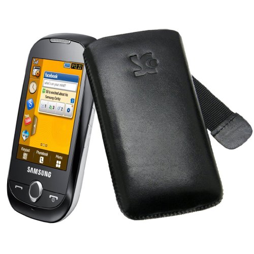 Suncase Ledertasche (Lasche mit R&uuml;ckzugfunktion) f&uuml;r Samsung S3650 Corby / S-3650 schwarz Preisvergleich