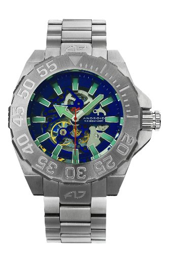 Android Divemaster Silverjet 500 Automatic Skeleton Stainless Steel Bracelet Watch