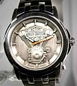 Harley Davidson Men's Bulova Watch. Pewter medallion dial with raised Harley motor image. 76A021.