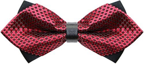 PAN PA Men's Bow Tie Textured Woven Pointed Head Red