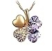 KATGI Fashion My Lucky Charm Austrian Crystal Four Leaf Clover Pendant Necklace (Gold Violet)