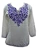 Womans Indian Kurta Yoga Top White Tunic Purple Embroidered Kurta M