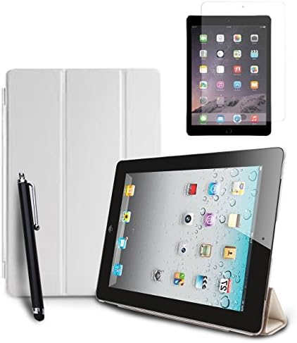 HAIO Slim Apple Ipad 2/3/4 Case Lightweight Folio Magnetic Smart Cover Stand with Back Case For Apple Ipad 4 th Generation / New Ipad 3 / Ipad2 [Case Cover + Screen Protector + Stylus Pen] -WHITE
