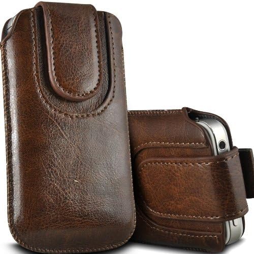 N E Fing Brown PU leather magnet button pull tab case for Vertu Constellation(l)