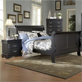 Louis Philippe King Bed and 2 Nightstands - Black by SHOPZEUS