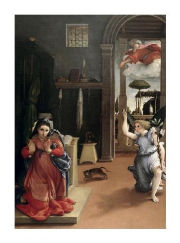 Annunciation by Lorenzo Lotto. Art Print Poster 25.25 inches width by 34 inches height. Highest Quality Art Poster Print