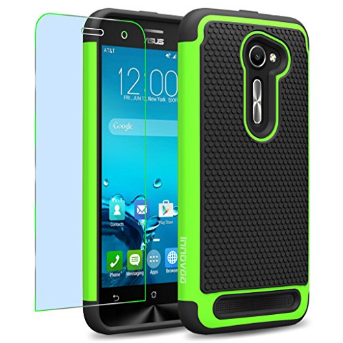 Asus Zenfone 2E Case, INNOVAA Smart Grid Defender Armor Case W/ Free Screen Protector & Touch Screen Stylus Pen - Black/Green