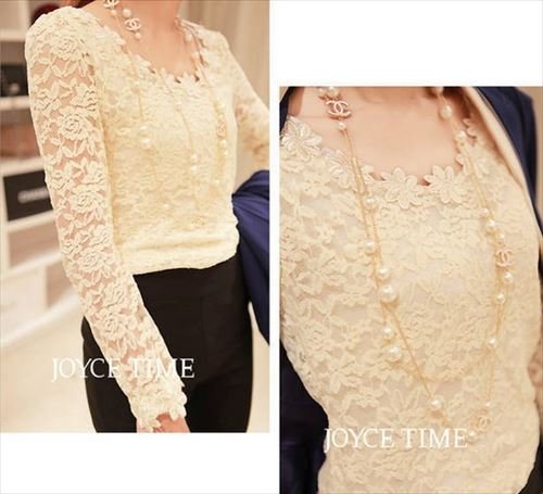 (フルールドリス)Fluer de lis トップス 花柄総レース 丸襟 長袖 ほど良いフィット感 カットソー トップス インナー カジュアル エレガント アパレル レディース ファッション 服 4353