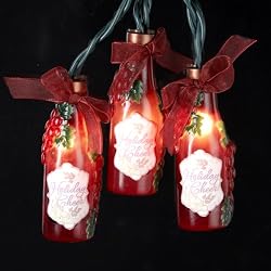 Set of 10 "Holiday Cheer!" Grape Wine Bottle Christmas Lights - Green Wire