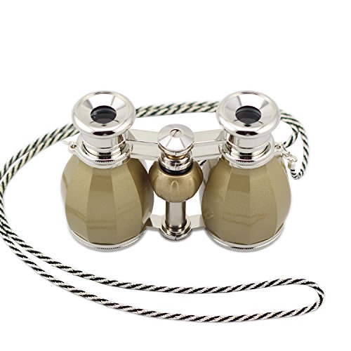 OPO Opera Theater Horse Racing Glasses Binocular Telescope Chain Necklace (Gold with Silver Trim) 4x30